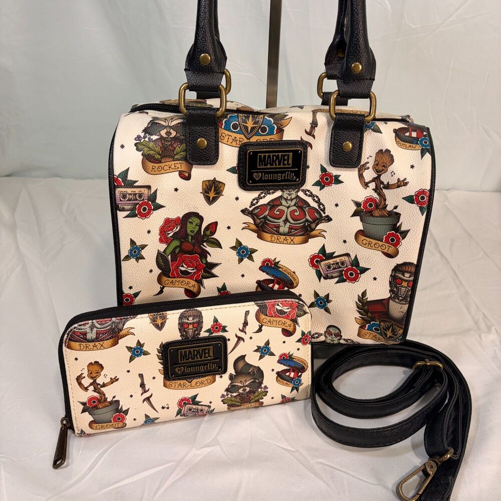Loungefly Marvel Guardians of the Galaxy Character Tattoo Satchel & Wallet Set